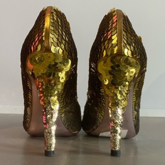 Miu Miu Gold Ombré Sequin Peep-Toe Sandals - Picture 5 of 5